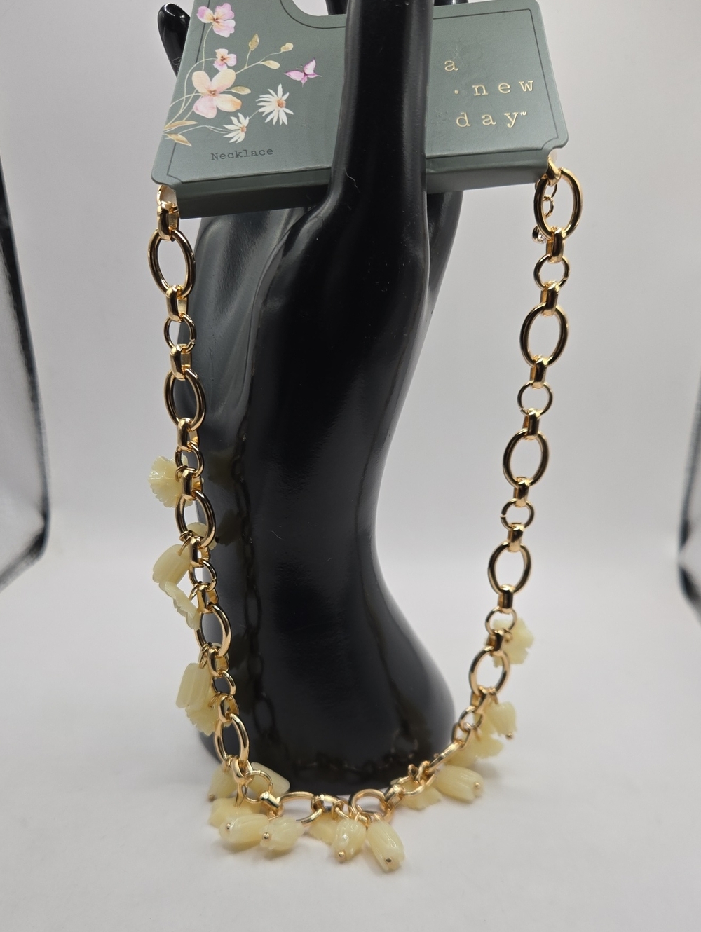 NEW a new day Gold-Tone Necklace with Cream Floral Beads